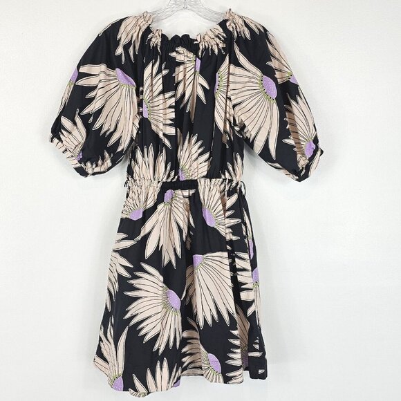 Kate Spade Falling Flower Dress Womens Small Black Cream Bloomcore Beachy Cotton - Picture 2 of 12